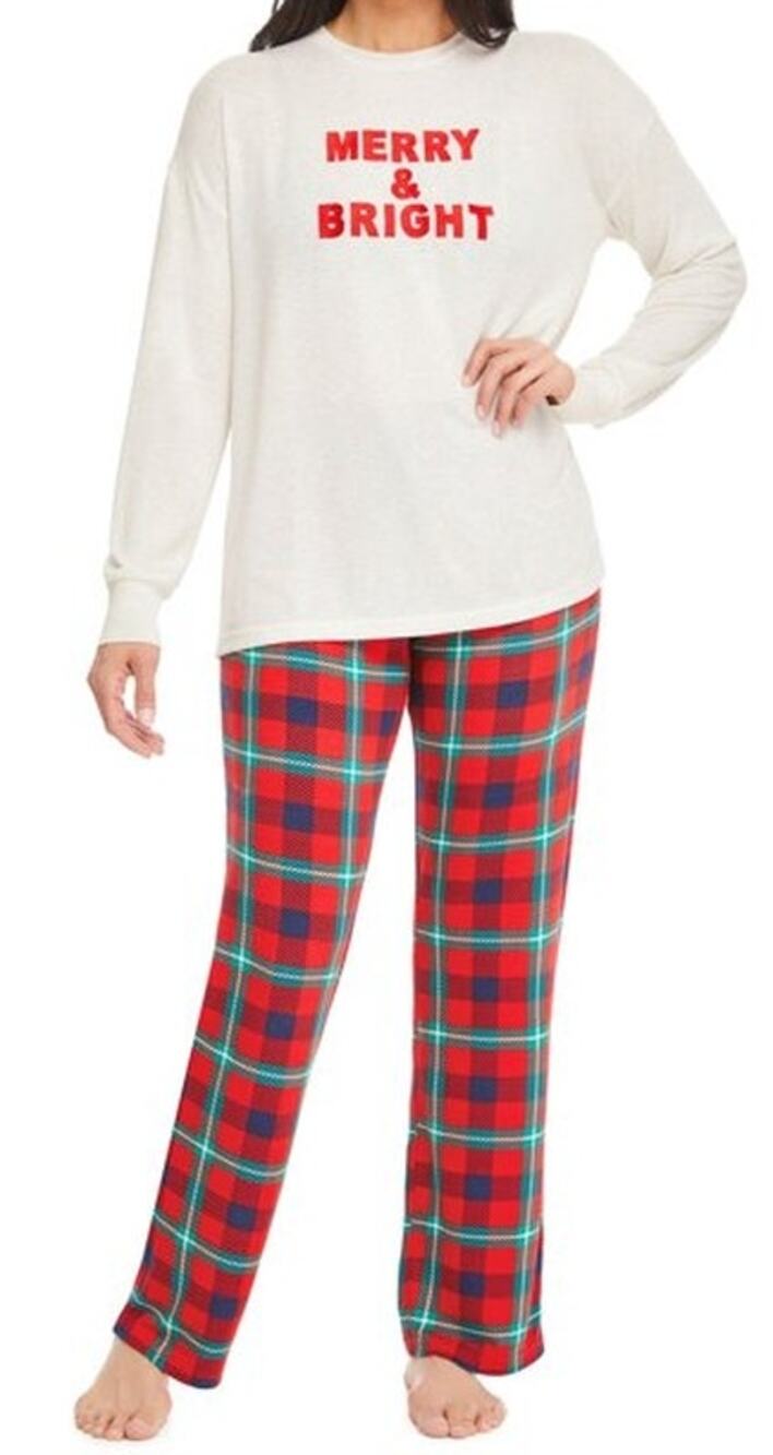 NWT Member's Mark Christmas Holiday Red Plaid Graphic Top 2 Piece Pajama Set XL
